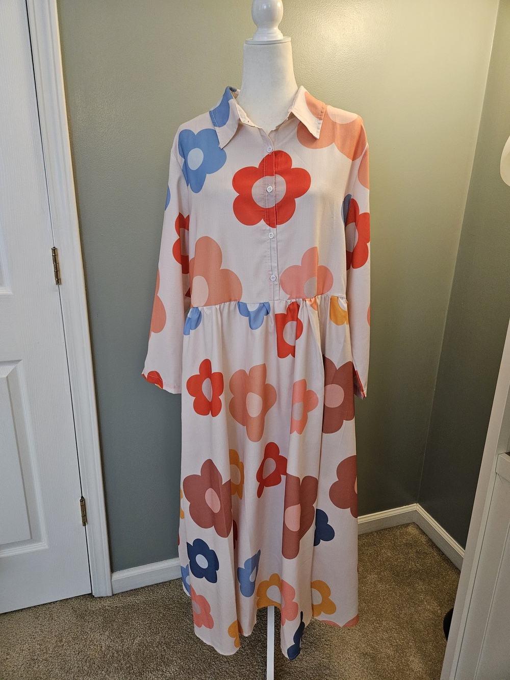 Women's size XXL Floral Button-Front Maxi Dress in Bright Multi-Color